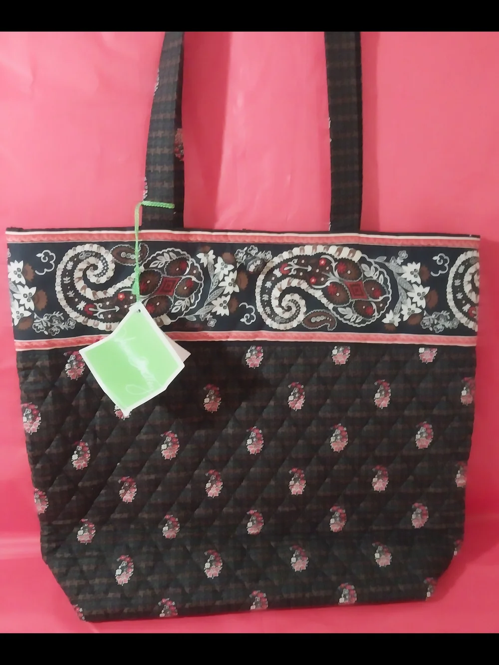 Vera Bradley NWT Quilted Black Paisley Tote Bag In Retired